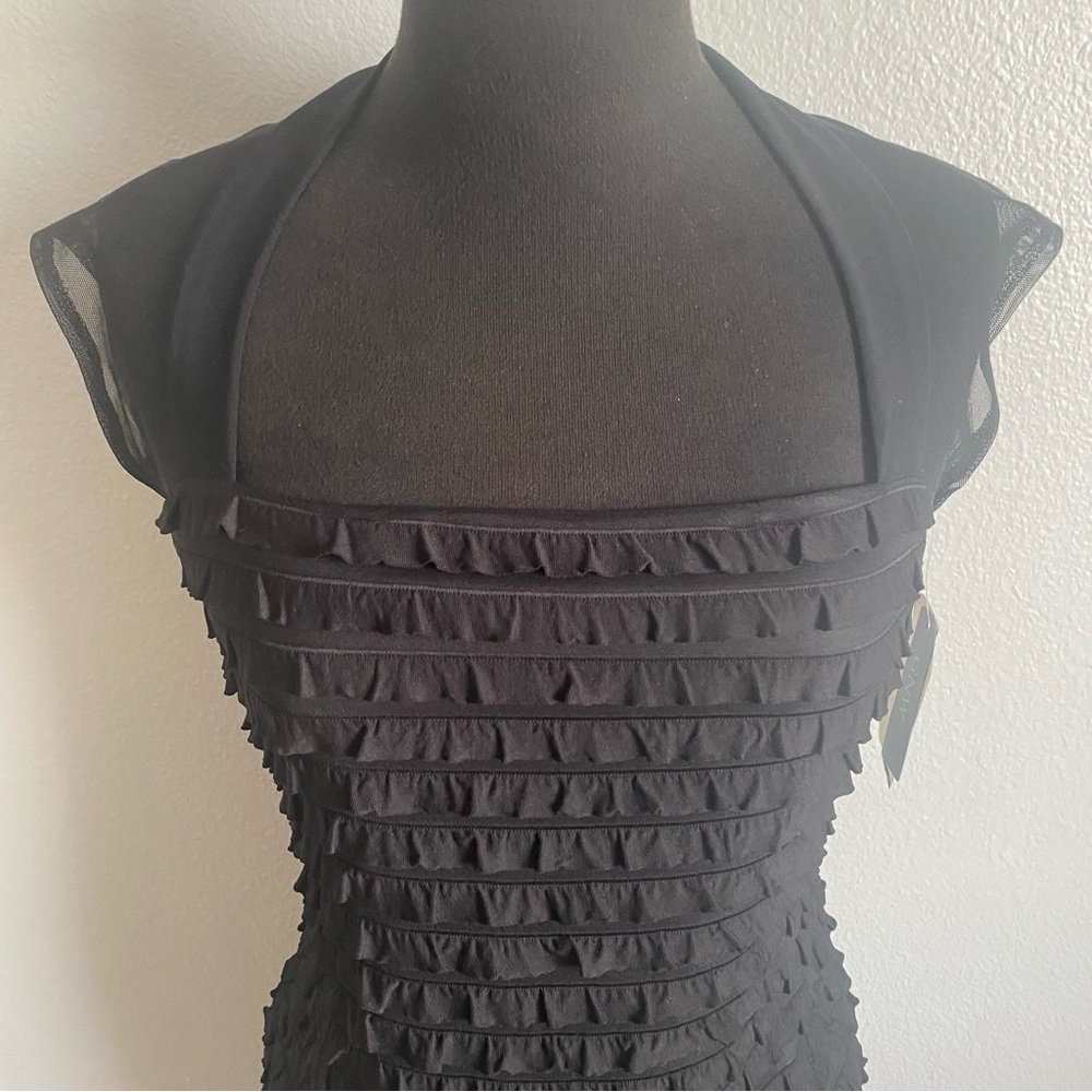 NWT BLACK RUFFLED BODYCON DRESS - Picture 2 of 8